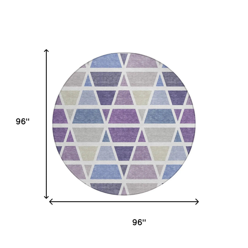 8' Plum And Purple Round Geometric Washable Indoor Outdoor Area Rug Homeroots Outdoor
