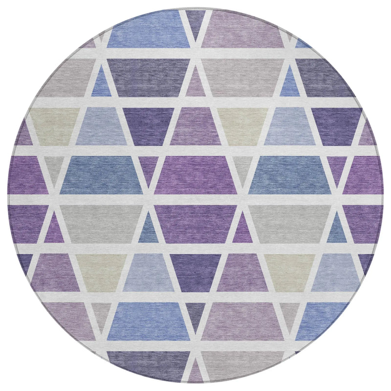 8' Plum And Purple Round Geometric Washable Indoor Outdoor Area Rug Homeroots Outdoor