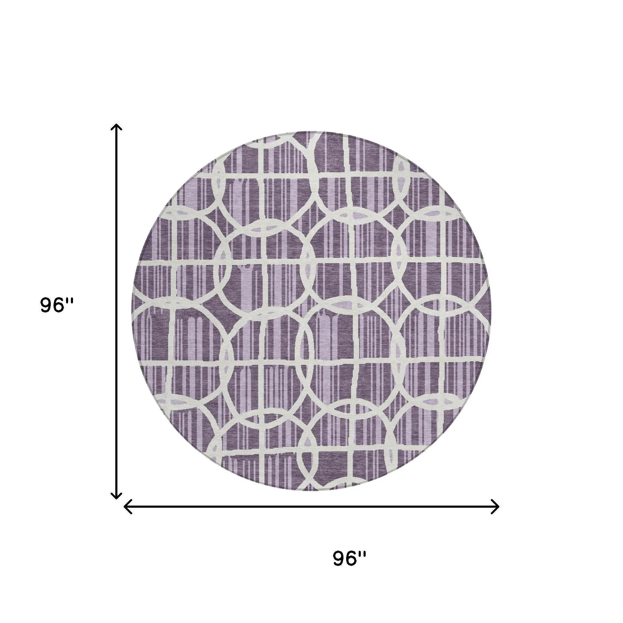 8' Plum And Purple Round Geometric Washable Indoor Outdoor Area Rug Homeroots Outdoor