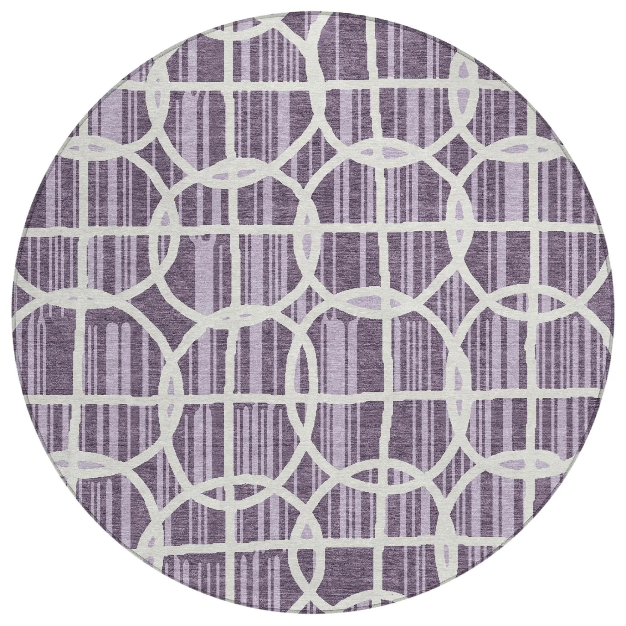 8' Plum And Purple Round Geometric Washable Indoor Outdoor Area Rug Homeroots Outdoor