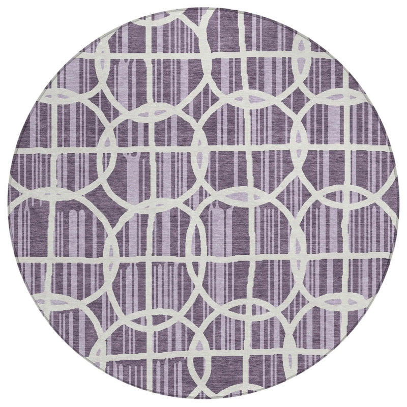 8' Plum And Purple Round Geometric Washable Indoor Outdoor Area Rug Homeroots Outdoor