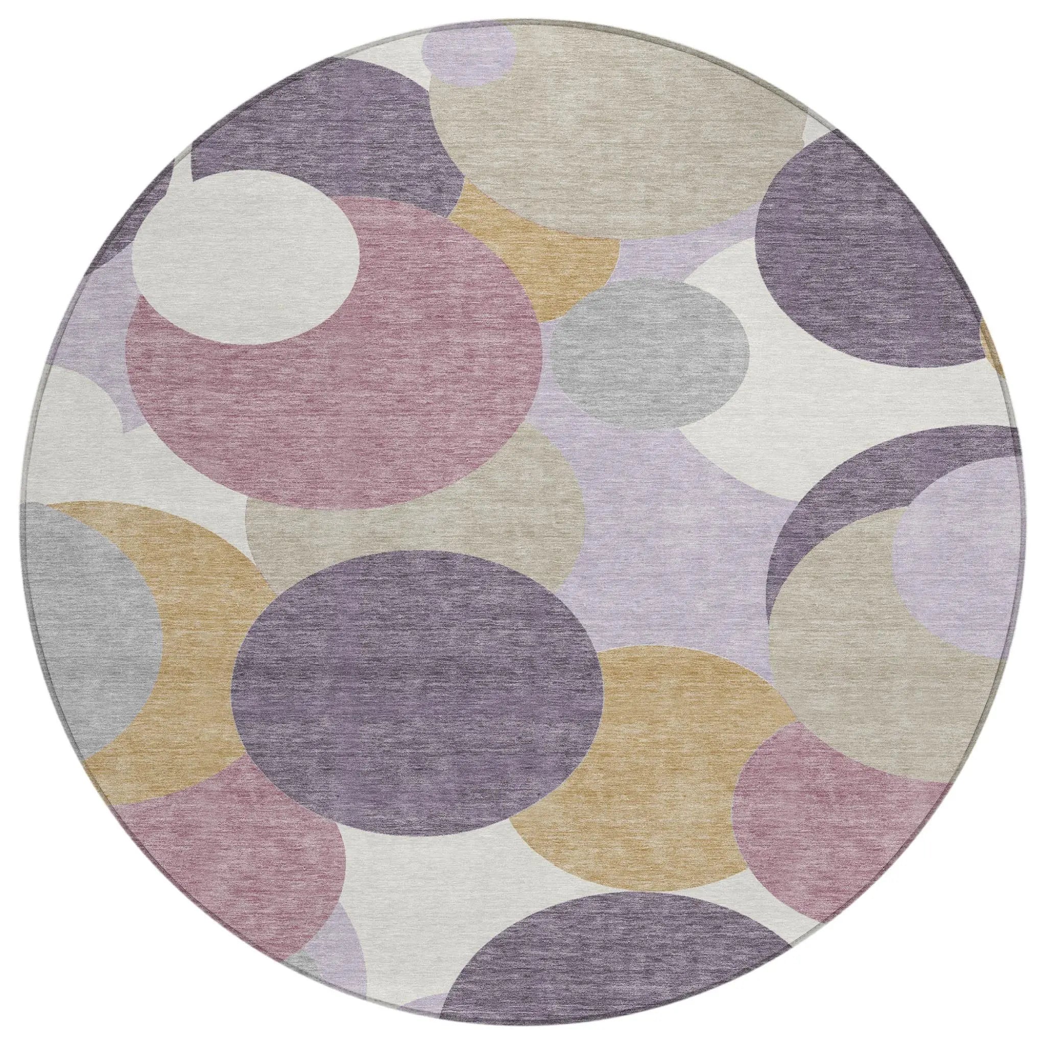 8' Plum And Purple Round Geometric Washable Indoor Outdoor Area Rug Homeroots Outdoor