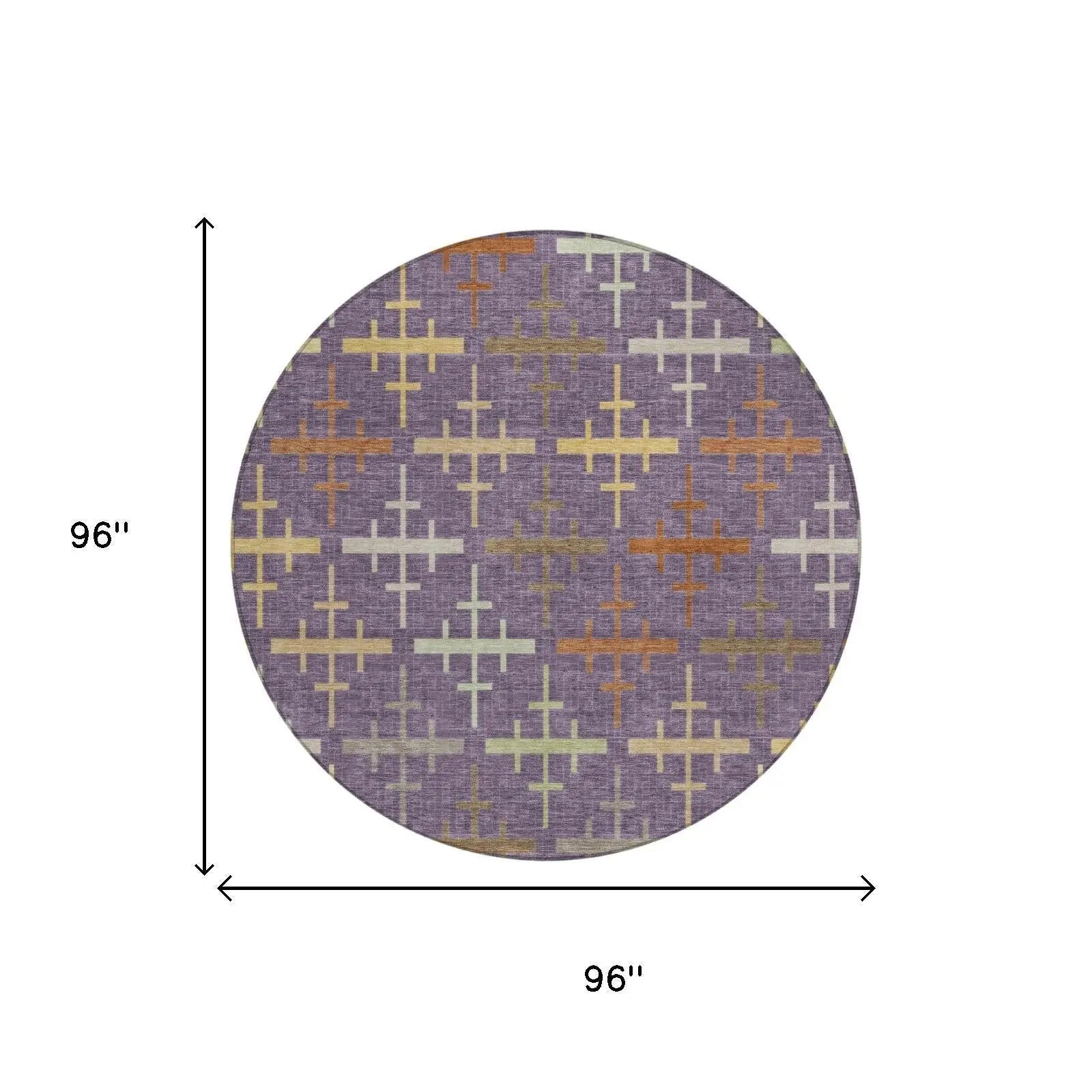 8' Plum And Purple Round Geometric Washable Indoor Outdoor Area Rug Homeroots Outdoor