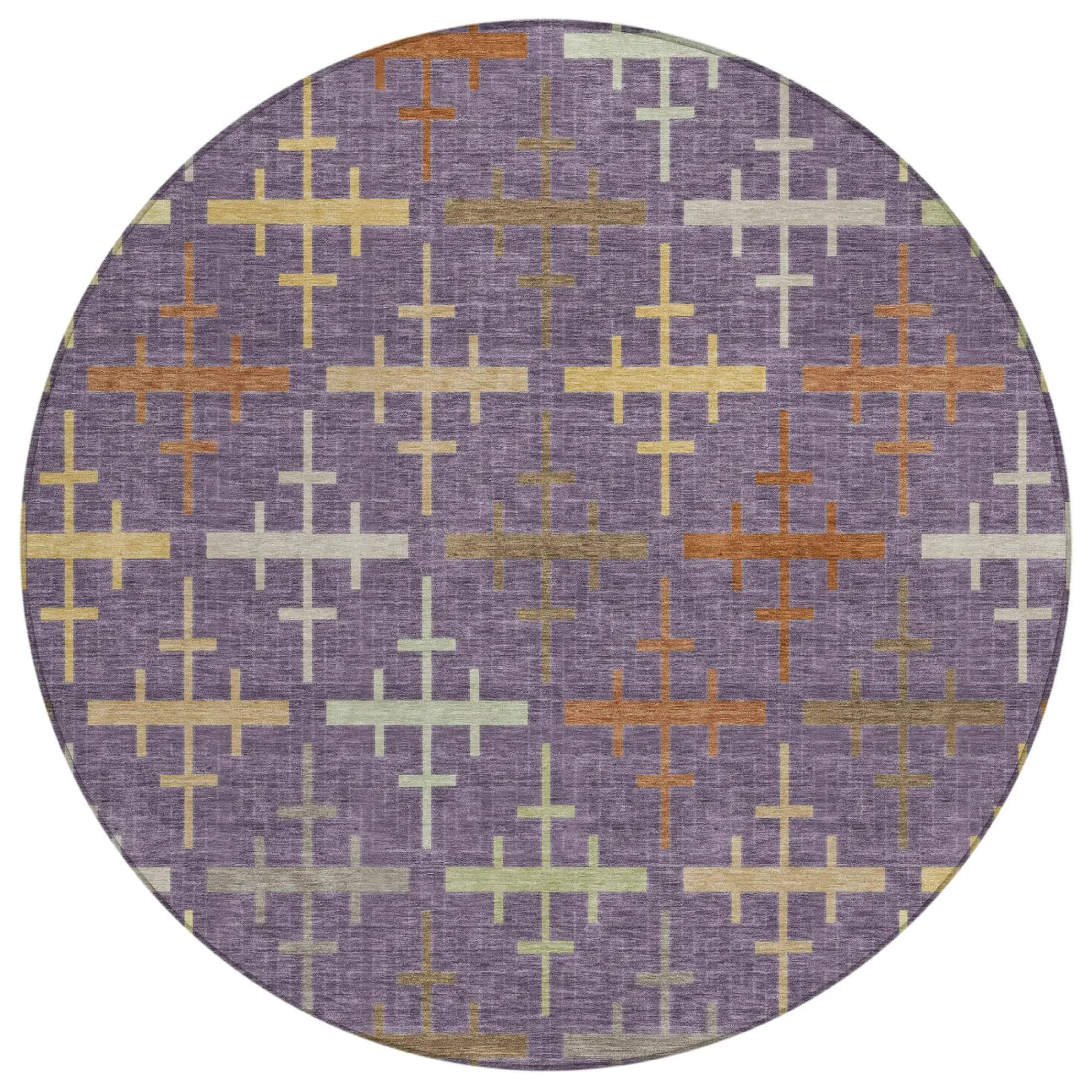 8' Plum And Purple Round Geometric Washable Indoor Outdoor Area Rug Homeroots Outdoor
