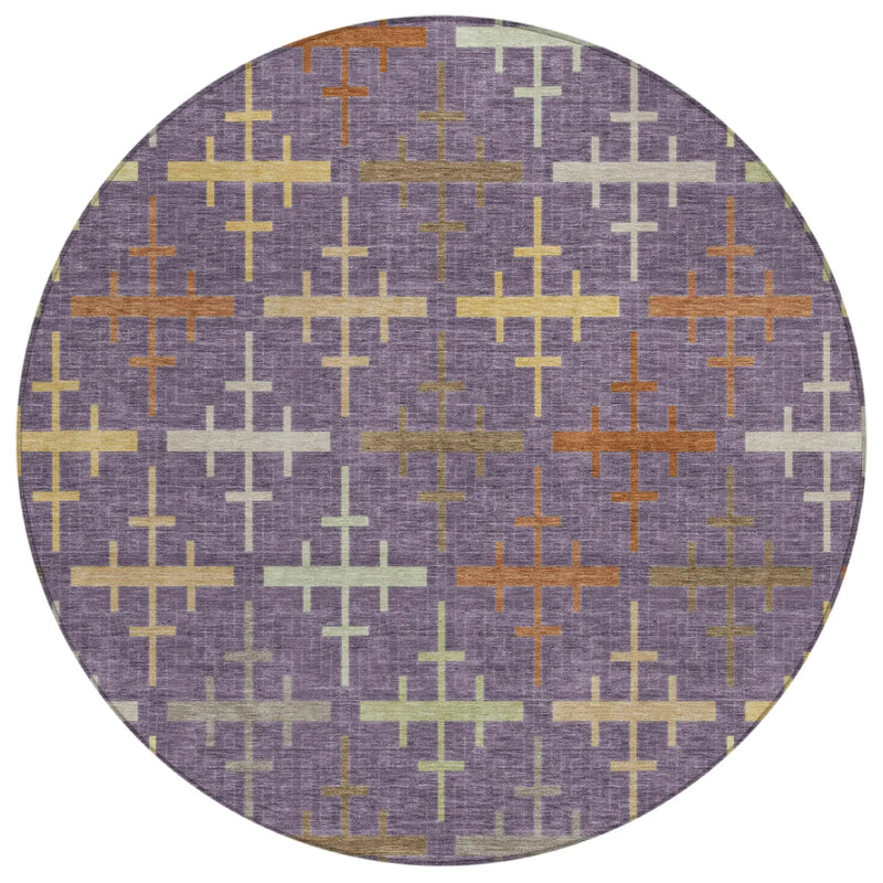 8' Plum And Purple Round Geometric Washable Indoor Outdoor Area Rug Homeroots Outdoor