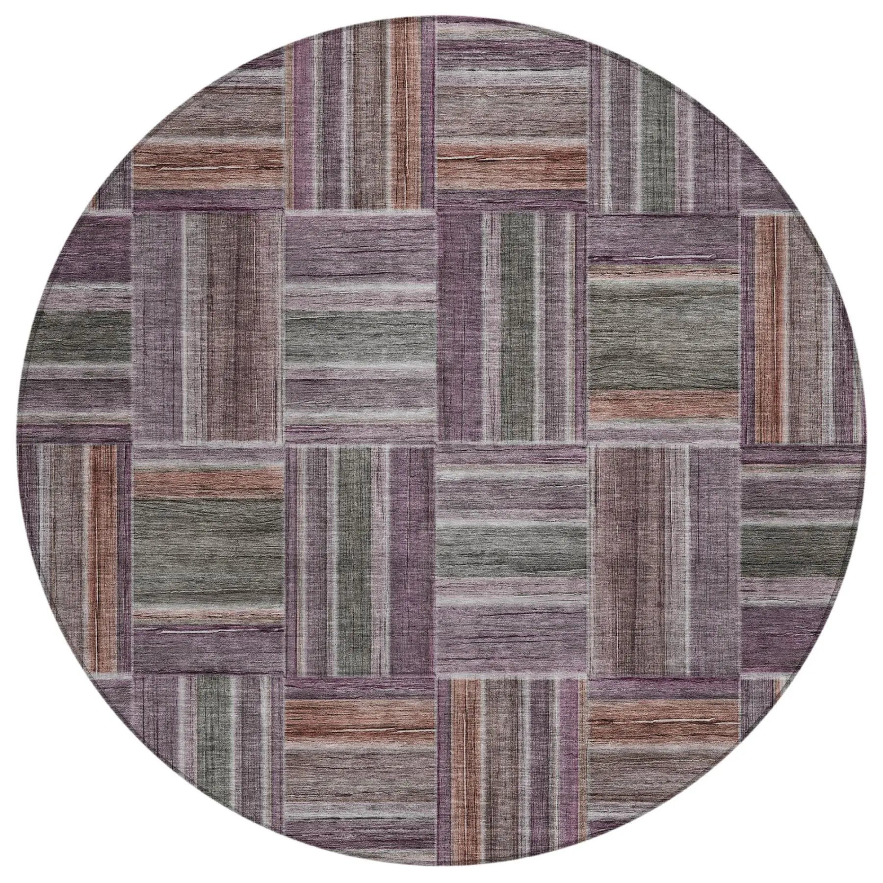 8' Plum And Purple Round Geometric Washable Indoor Outdoor Area Rug Homeroots Outdoor