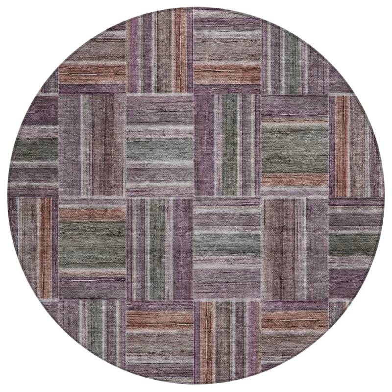 8' Plum And Purple Round Geometric Washable Indoor Outdoor Area Rug Homeroots Outdoor