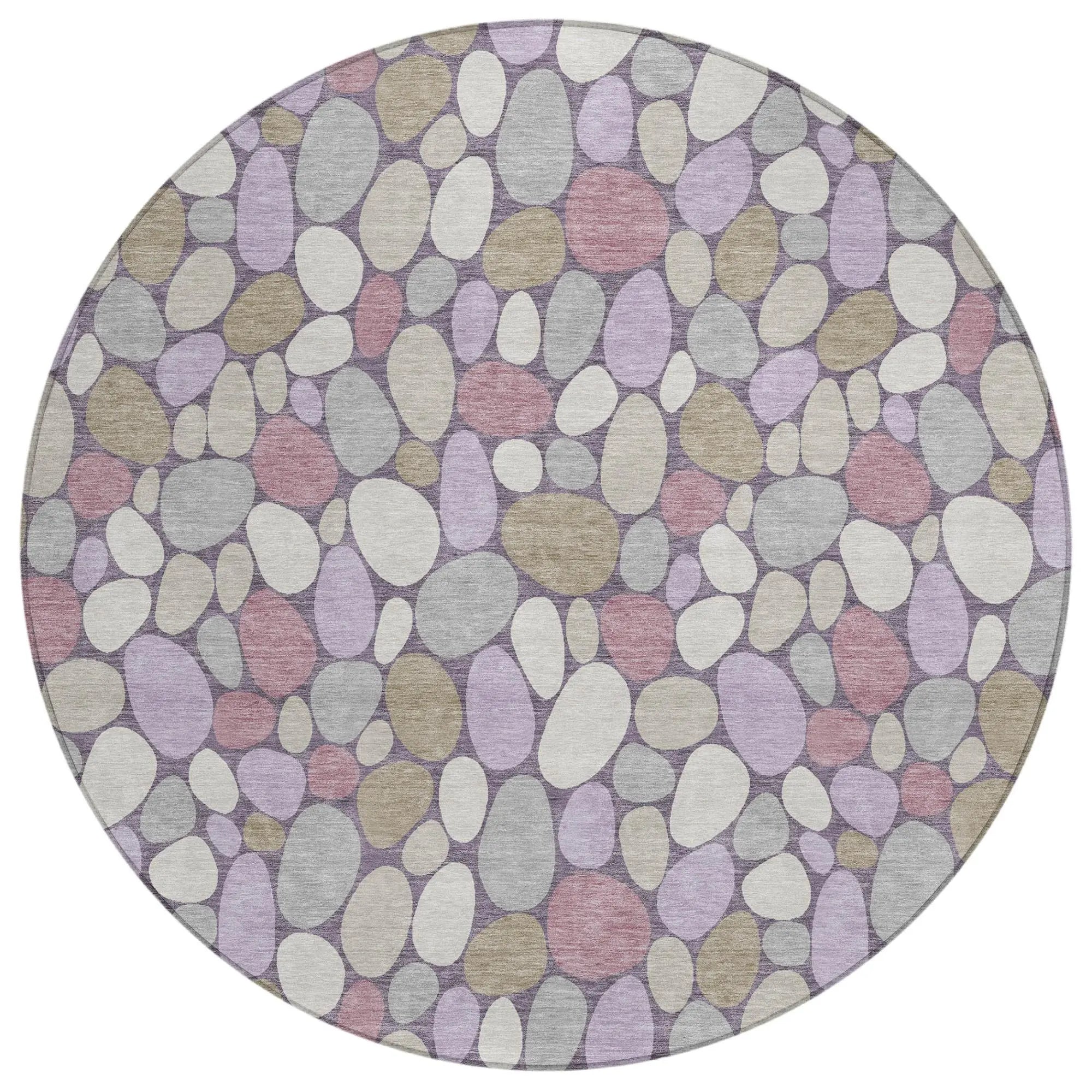 8' Plum And Purple Round Geometric Washable Indoor Outdoor Area Rug Homeroots Outdoor