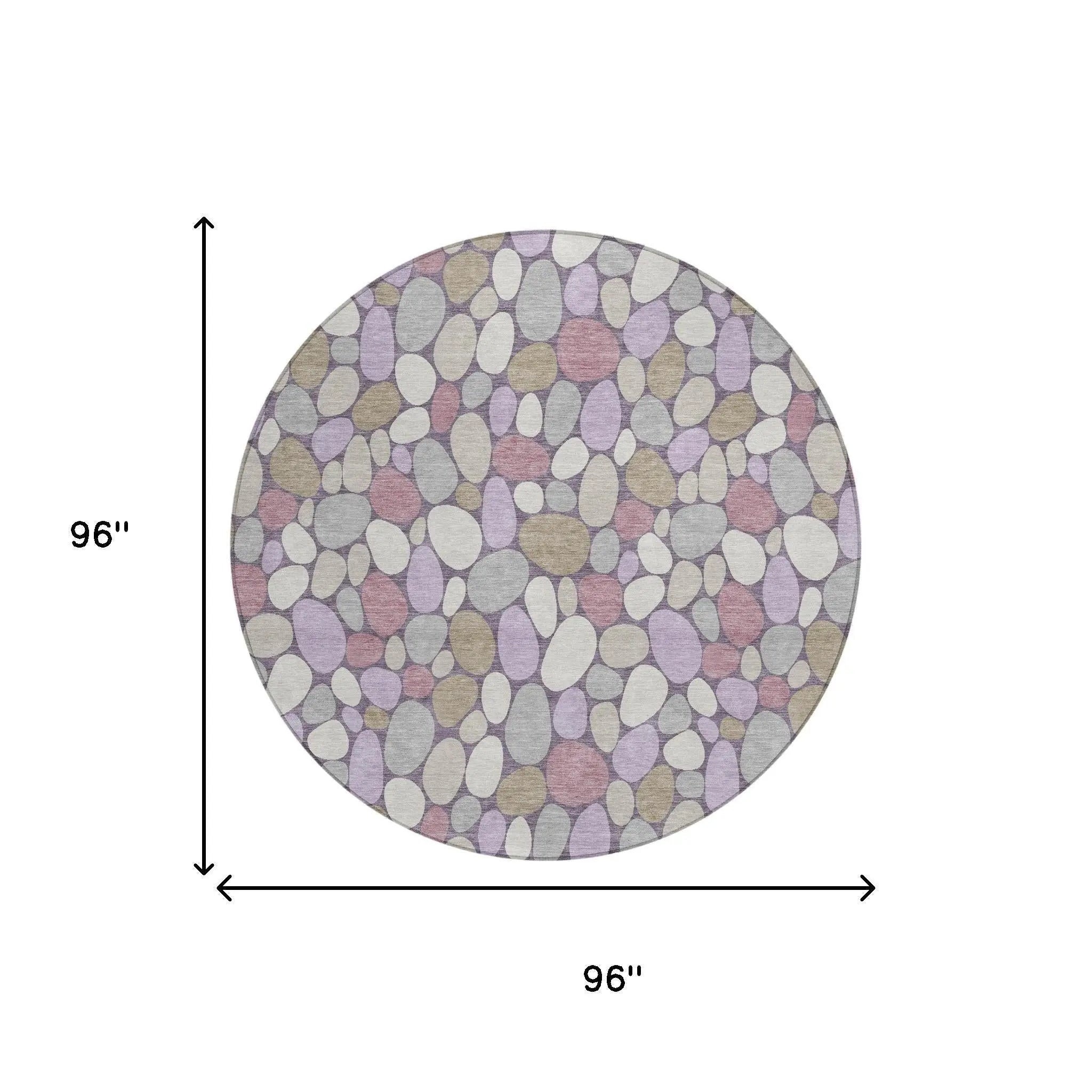 8' Plum And Purple Round Geometric Washable Indoor Outdoor Area Rug Homeroots Outdoor