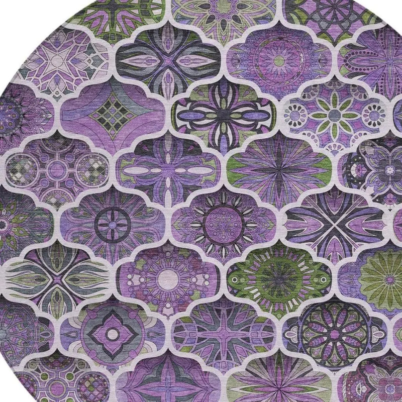 8' Plum And Purple Round Ogee Washable Indoor Outdoor Area Rug Homeroots Outdoor