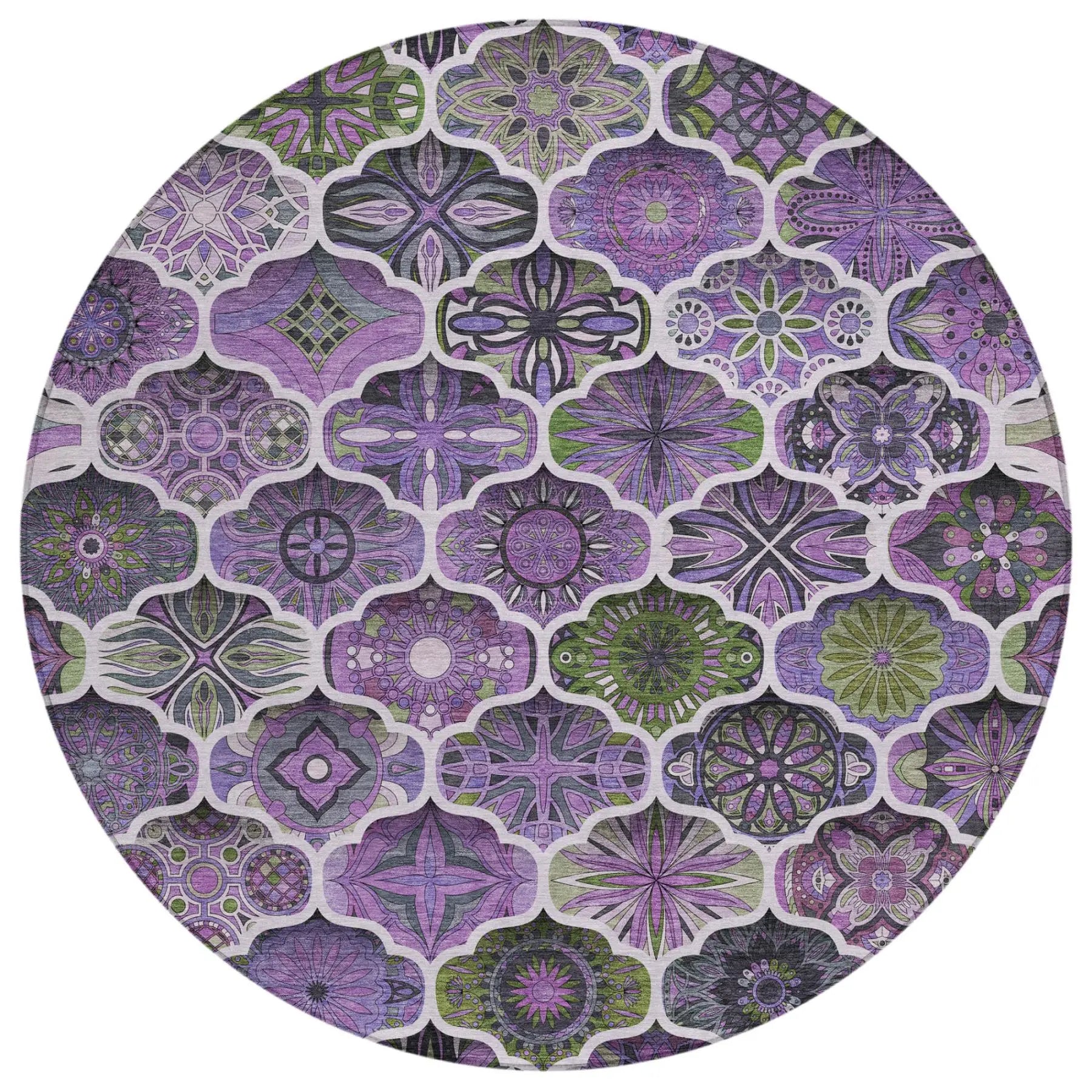 8' Plum And Purple Round Ogee Washable Indoor Outdoor Area Rug Homeroots Outdoor