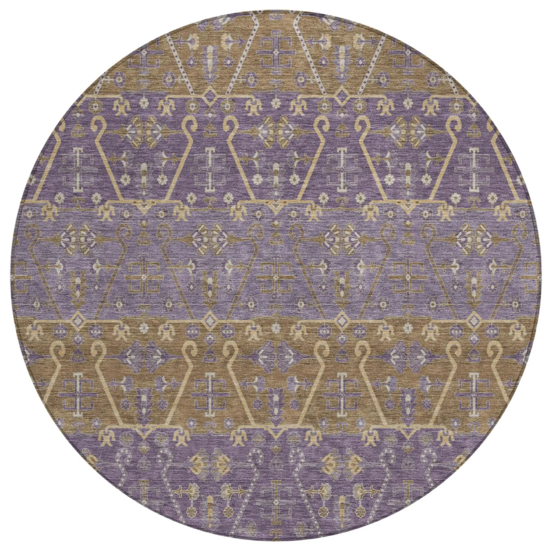 8' Plum And Purple Round Oriental Washable Indoor Outdoor Area Rug Homeroots Outdoor