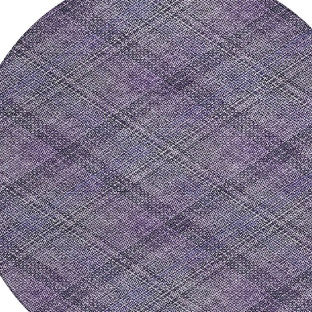 8' Plum And Purple Round Plaid Washable Indoor Outdoor Area Rug Homeroots Outdoor