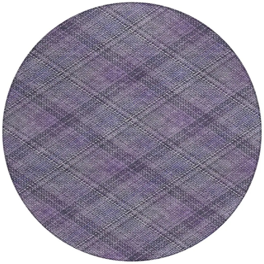 8' Plum And Purple Round Plaid Washable Indoor Outdoor Area Rug Homeroots Outdoor