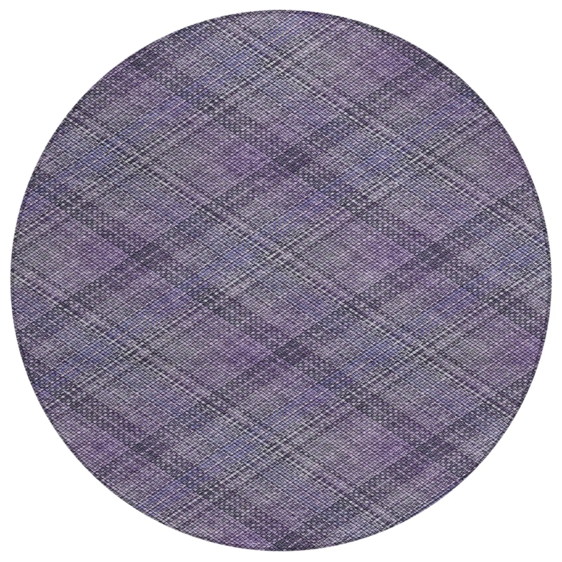 8' Plum And Purple Round Plaid Washable Indoor Outdoor Area Rug Homeroots Outdoor