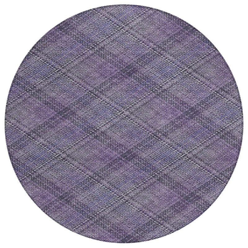 8' Plum And Purple Round Plaid Washable Indoor Outdoor Area Rug Homeroots Outdoor