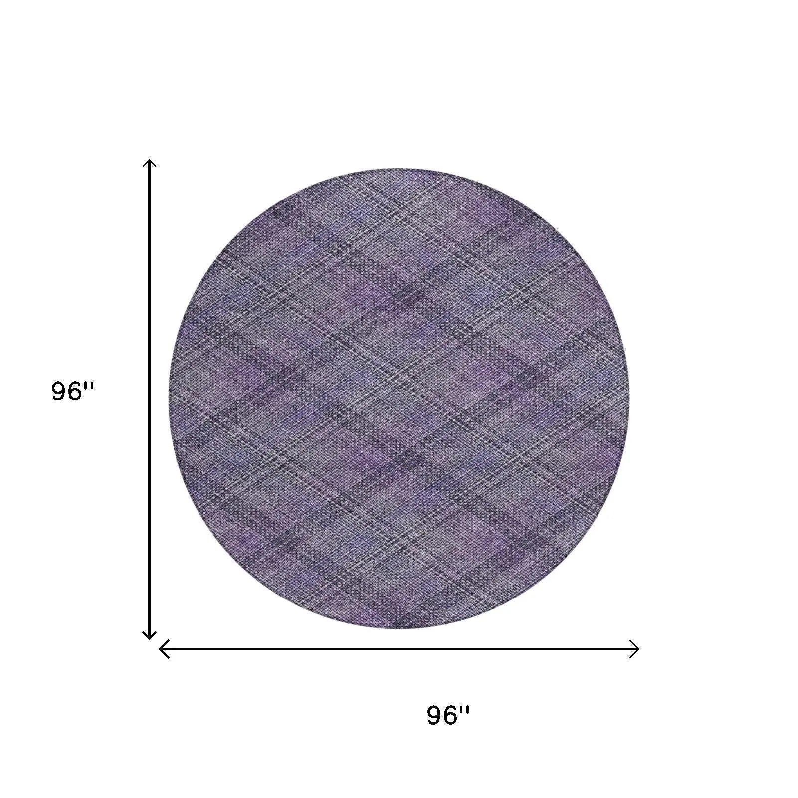 8' Plum And Purple Round Plaid Washable Indoor Outdoor Area Rug Homeroots Outdoor