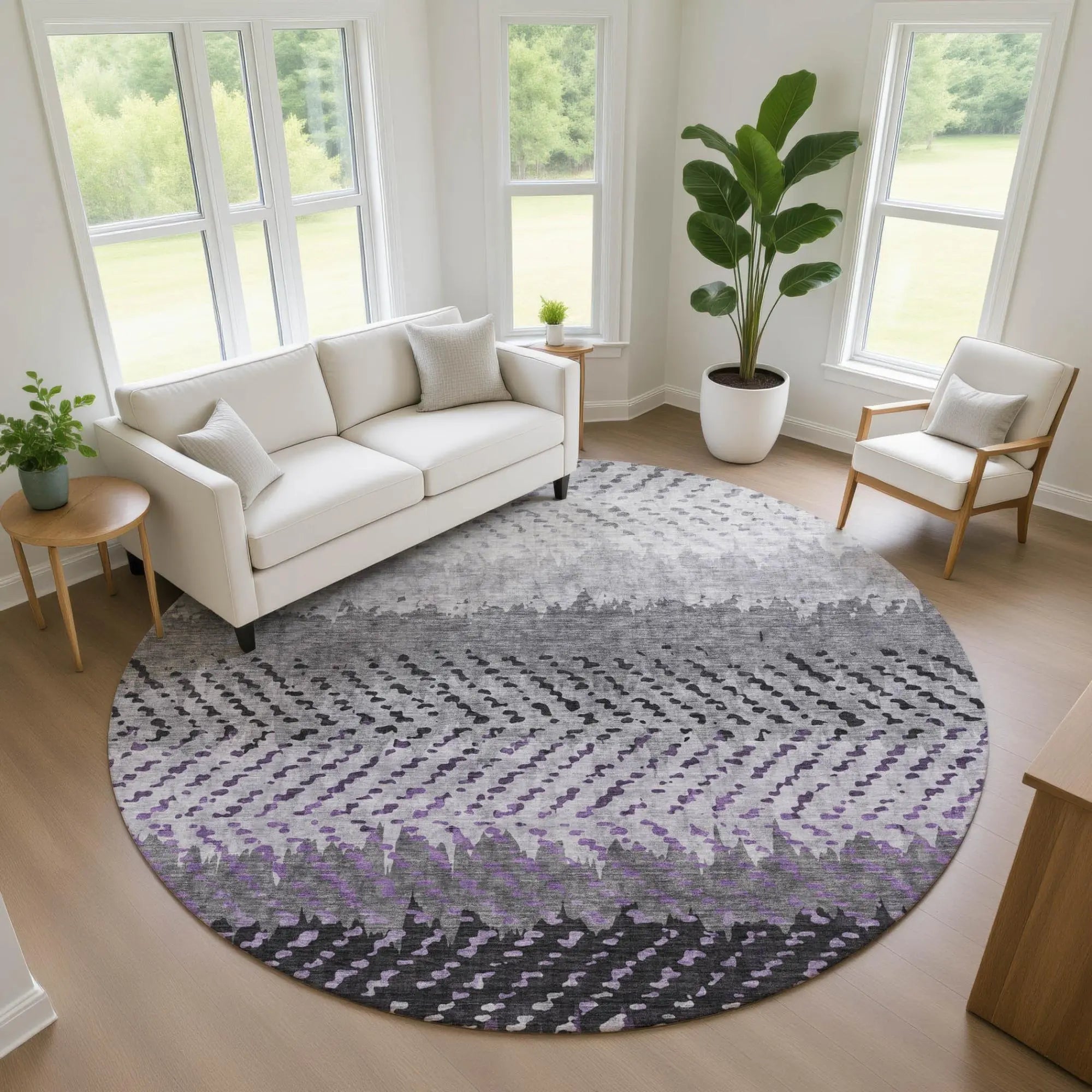 8' Plum And Purple Round Striped Washable Indoor Outdoor Area Rug Homeroots Outdoor