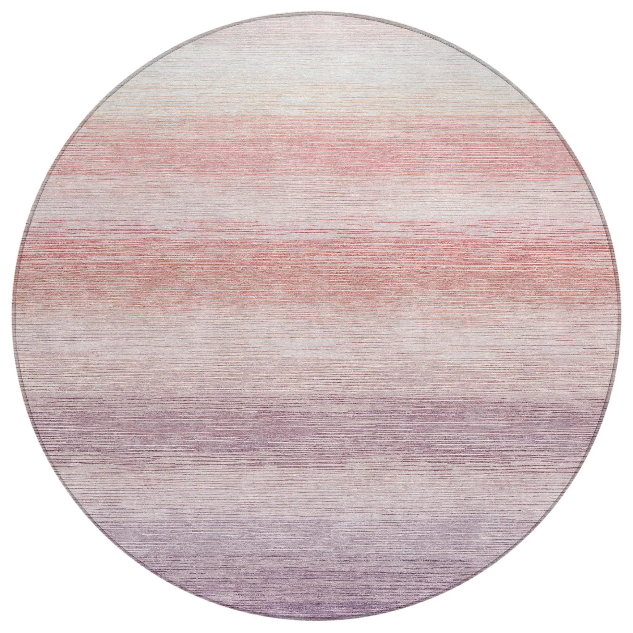 8' Plum And Purple Round Striped Washable Indoor Outdoor Area Rug Homeroots Outdoor