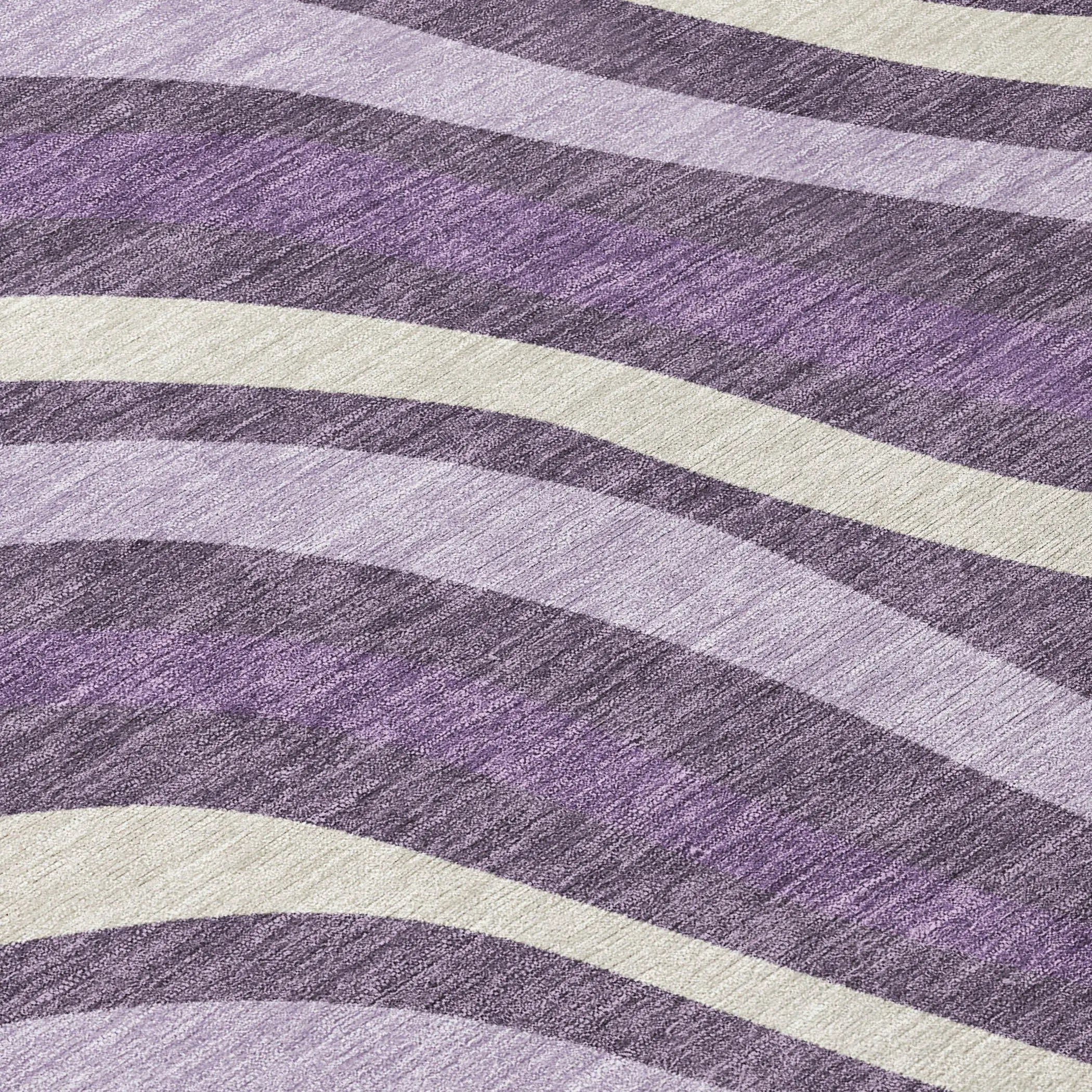 8' Plum And Purple Round Striped Washable Indoor Outdoor Area Rug Homeroots Outdoor