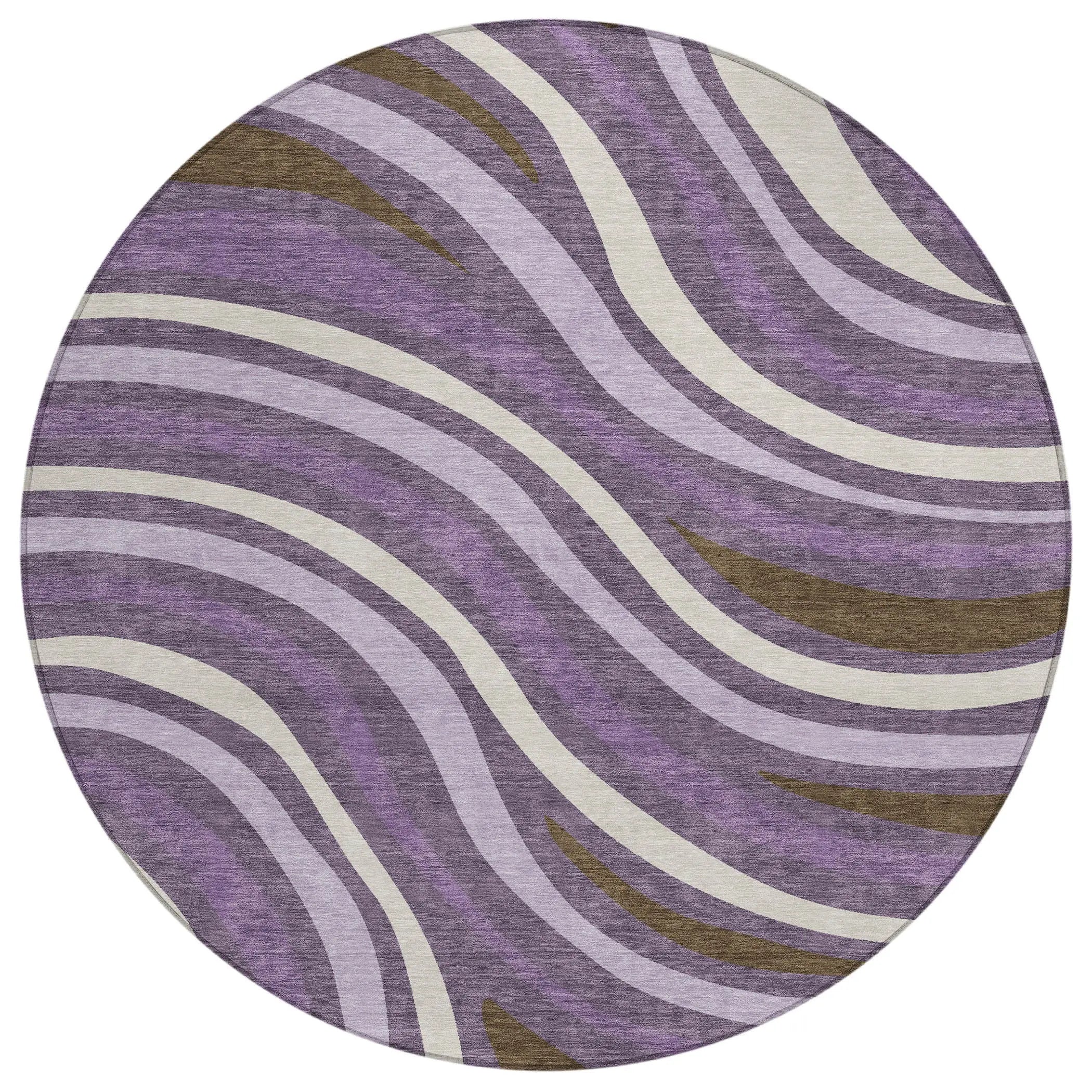 8' Plum And Purple Round Striped Washable Indoor Outdoor Area Rug Homeroots Outdoor