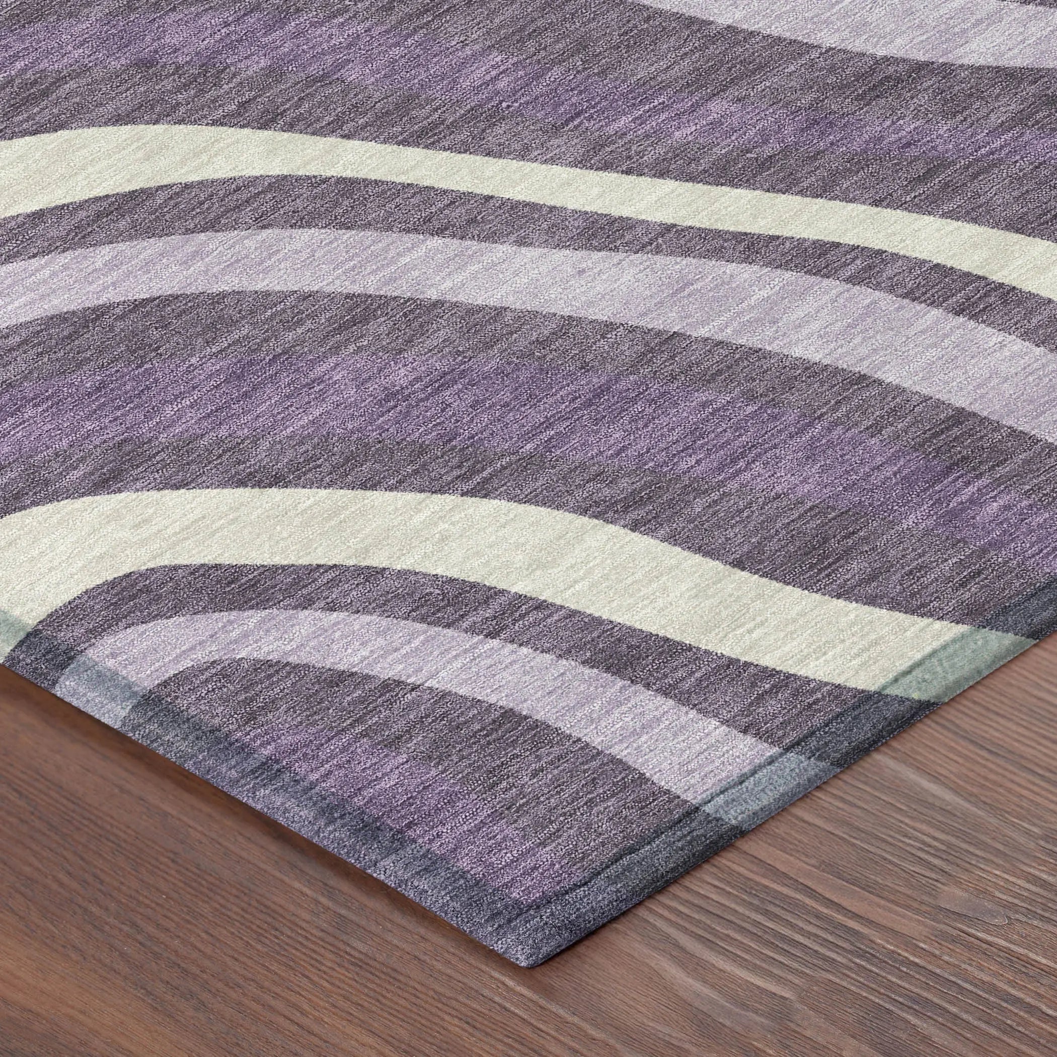 8' Plum And Purple Round Striped Washable Indoor Outdoor Area Rug Homeroots Outdoor