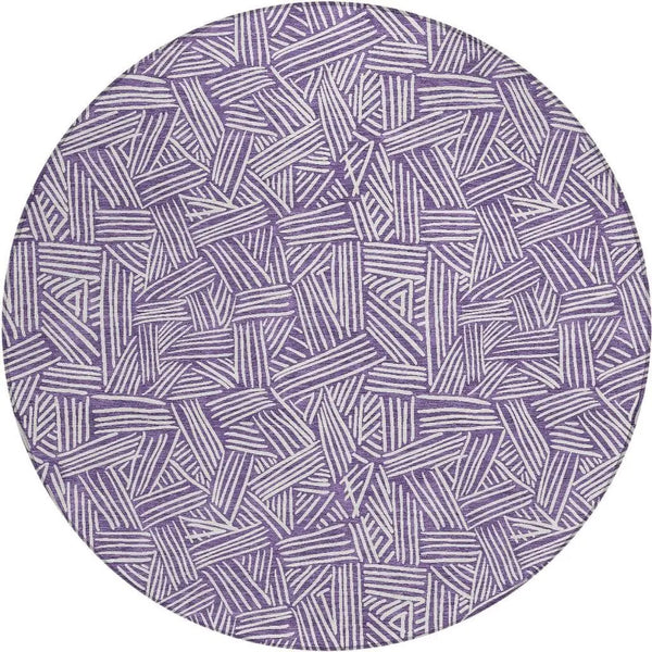 8' Purple And Beige Round Geometric Washable Indoor Outdoor Area Rug Homeroots Outdoor