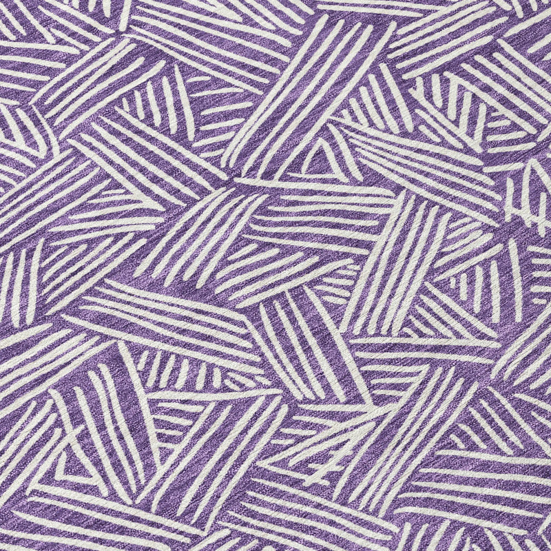 8' Purple And Beige Round Geometric Washable Indoor Outdoor Area Rug Homeroots Outdoor