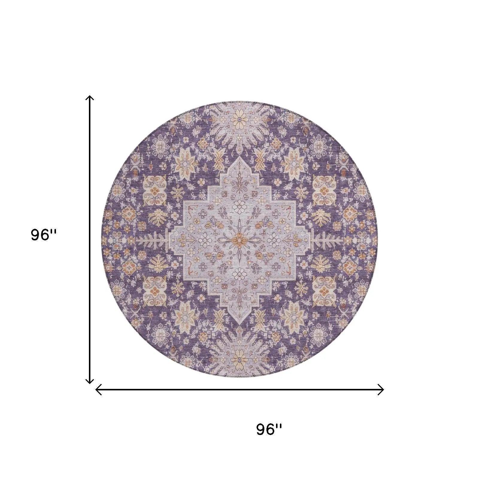 8' Purple And Blush Round Oriental Washable Indoor Outdoor Area Rug Homeroots Outdoor