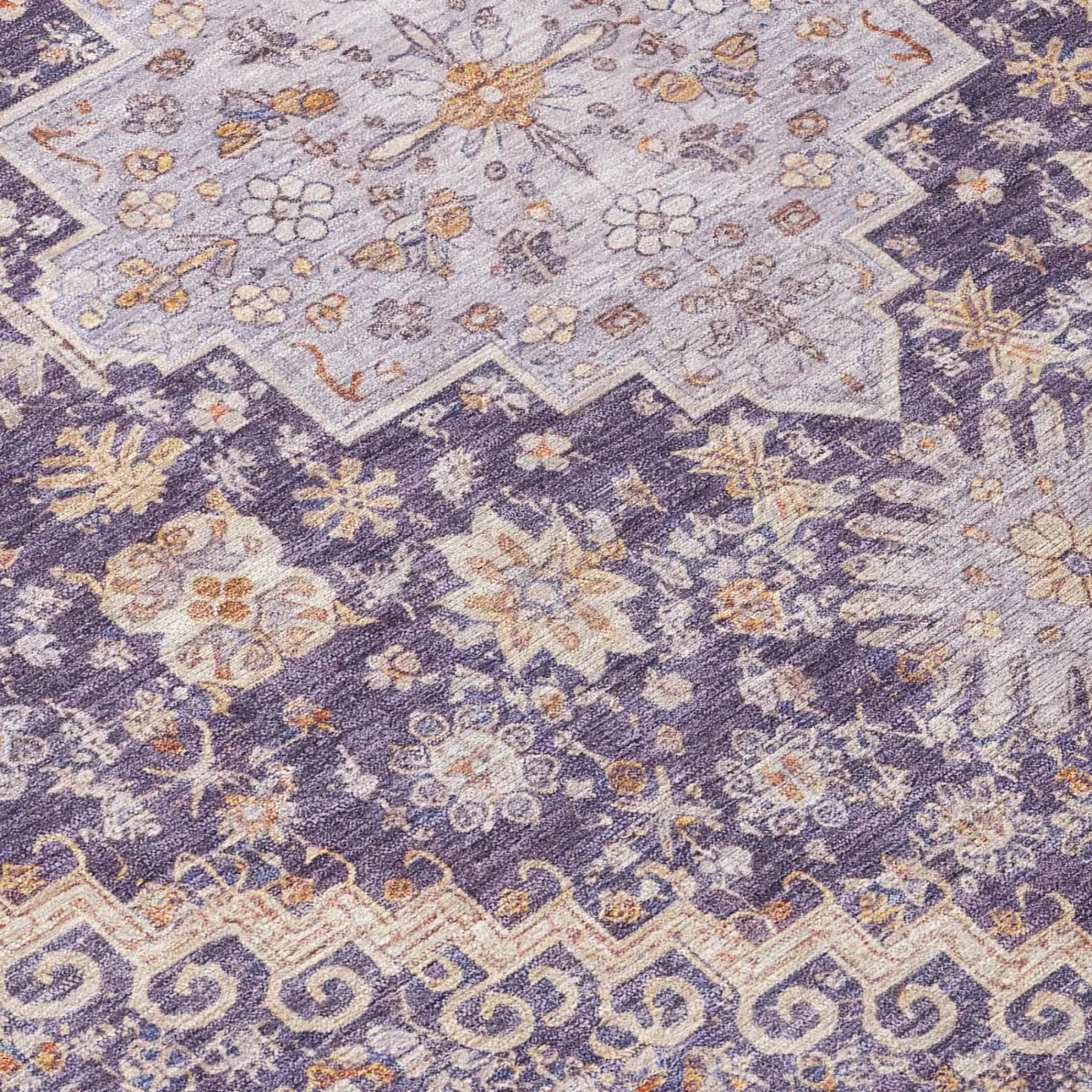 8' Purple And Blush Round Oriental Washable Indoor Outdoor Area Rug Homeroots Outdoor