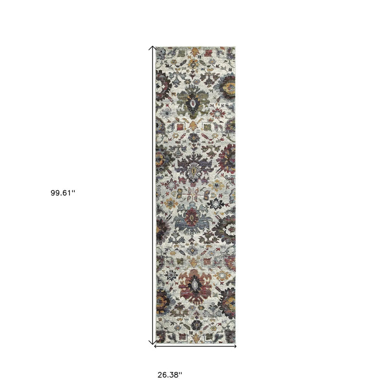 8' Purple And Gray Oriental Runner Rug Homeroots Home Decor