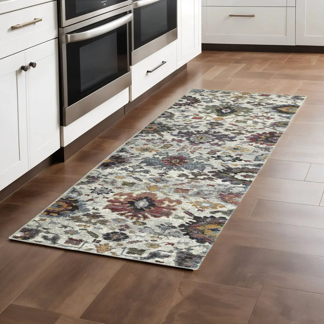 8' Purple And Gray Oriental Runner Rug Homeroots Home Decor
