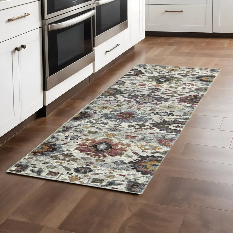 8' Purple And Gray Oriental Runner Rug Homeroots Home Decor