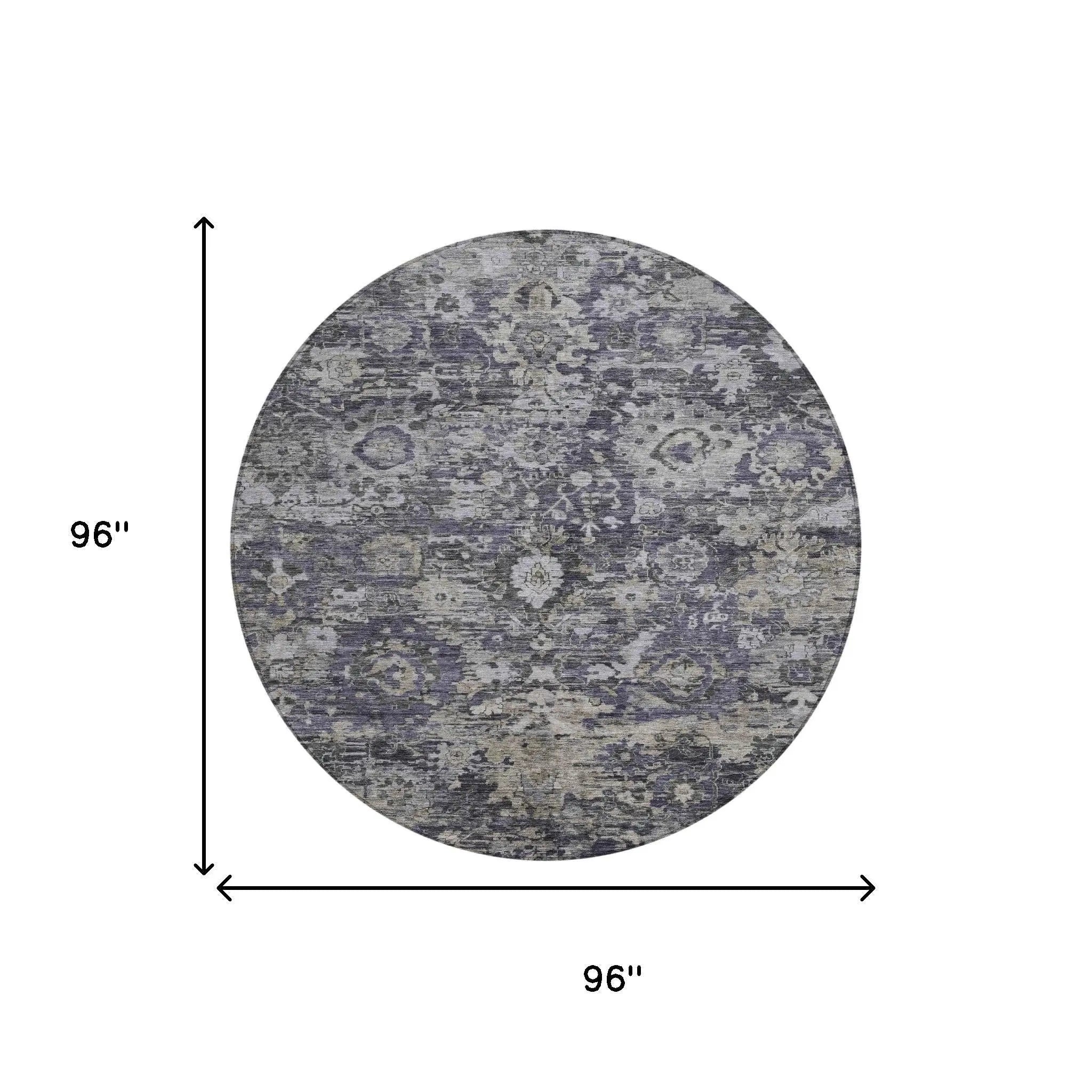 8' Purple And Gray Round Floral Washable Indoor Outdoor Area Rug Homeroots Outdoor