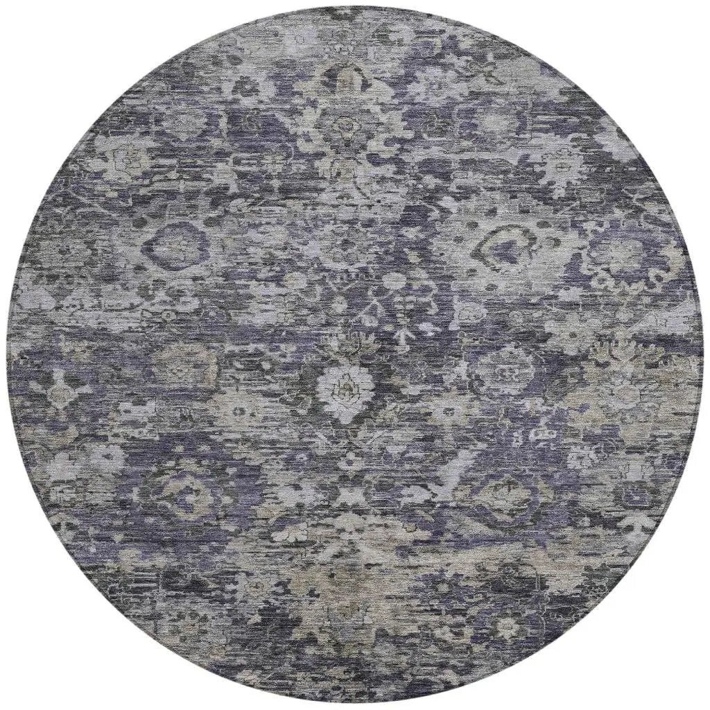 8' Purple And Gray Round Floral Washable Indoor Outdoor Area Rug Homeroots Outdoor