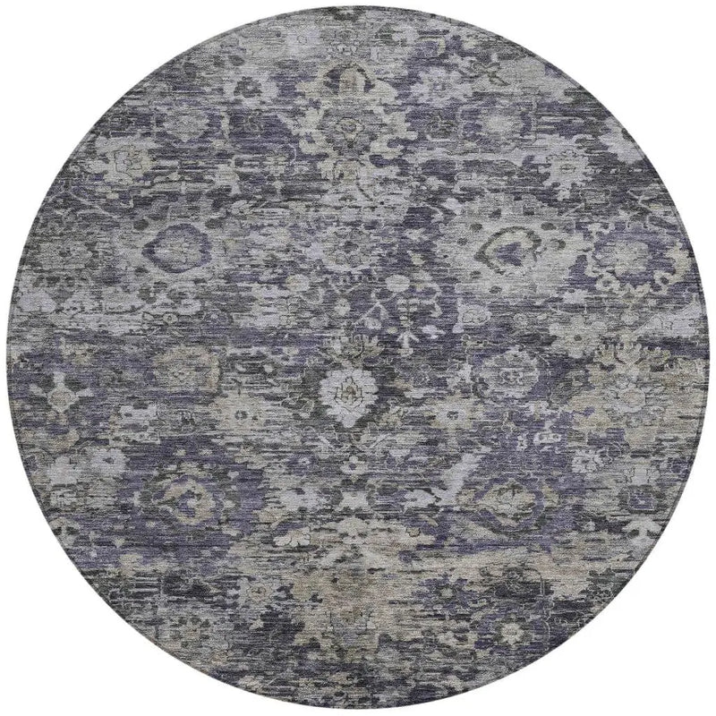 8' Purple And Gray Round Floral Washable Indoor Outdoor Area Rug Homeroots Outdoor