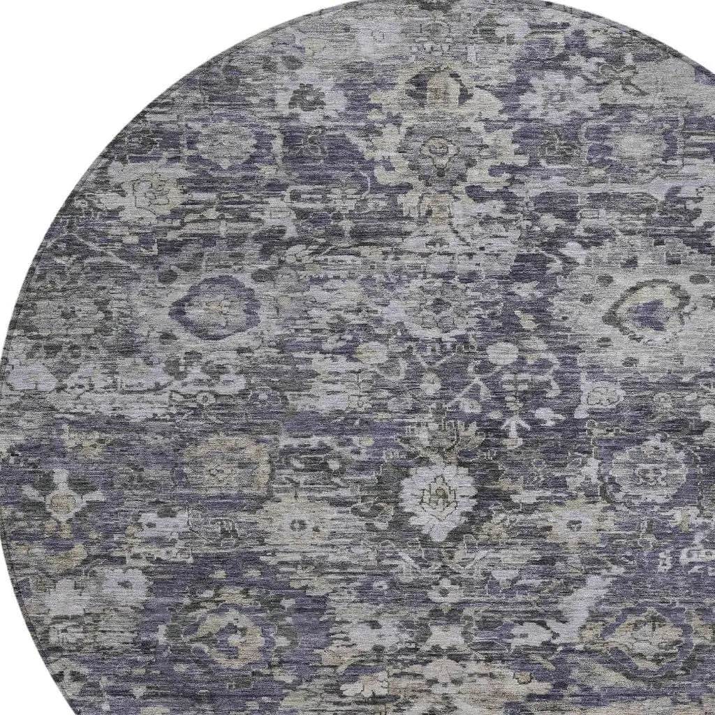 8' Purple And Gray Round Floral Washable Indoor Outdoor Area Rug Homeroots Outdoor