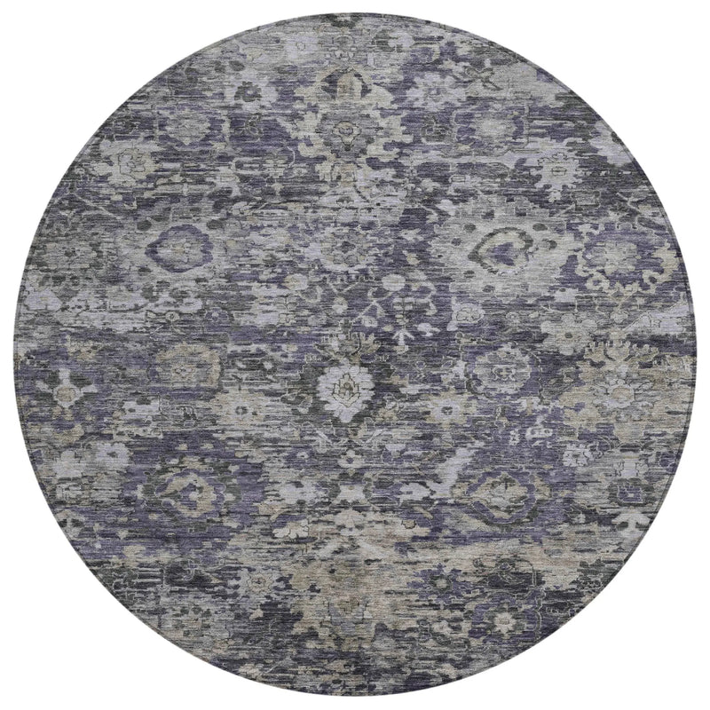 8' Purple And Gray Round Floral Washable Indoor Outdoor Area Rug Homeroots Outdoor