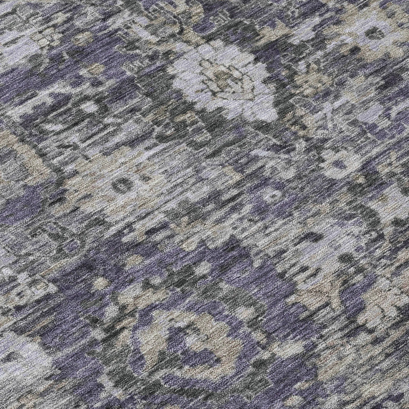 8' Purple And Gray Round Floral Washable Indoor Outdoor Area Rug Homeroots Outdoor
