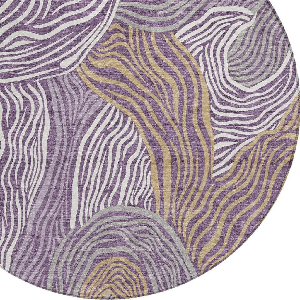 8' Purple And Ivory Round Ikat Washable Indoor Outdoor Area Rug Homeroots Outdoor