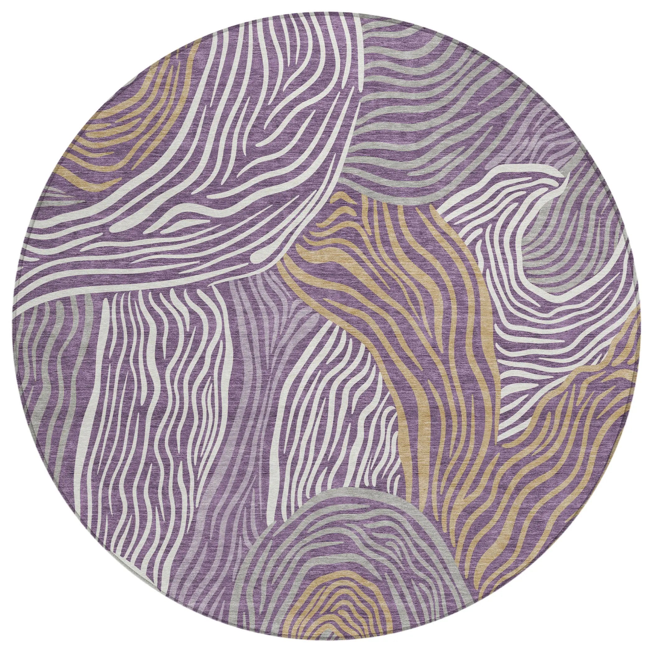 8' Purple And Ivory Round Ikat Washable Indoor Outdoor Area Rug Homeroots Outdoor