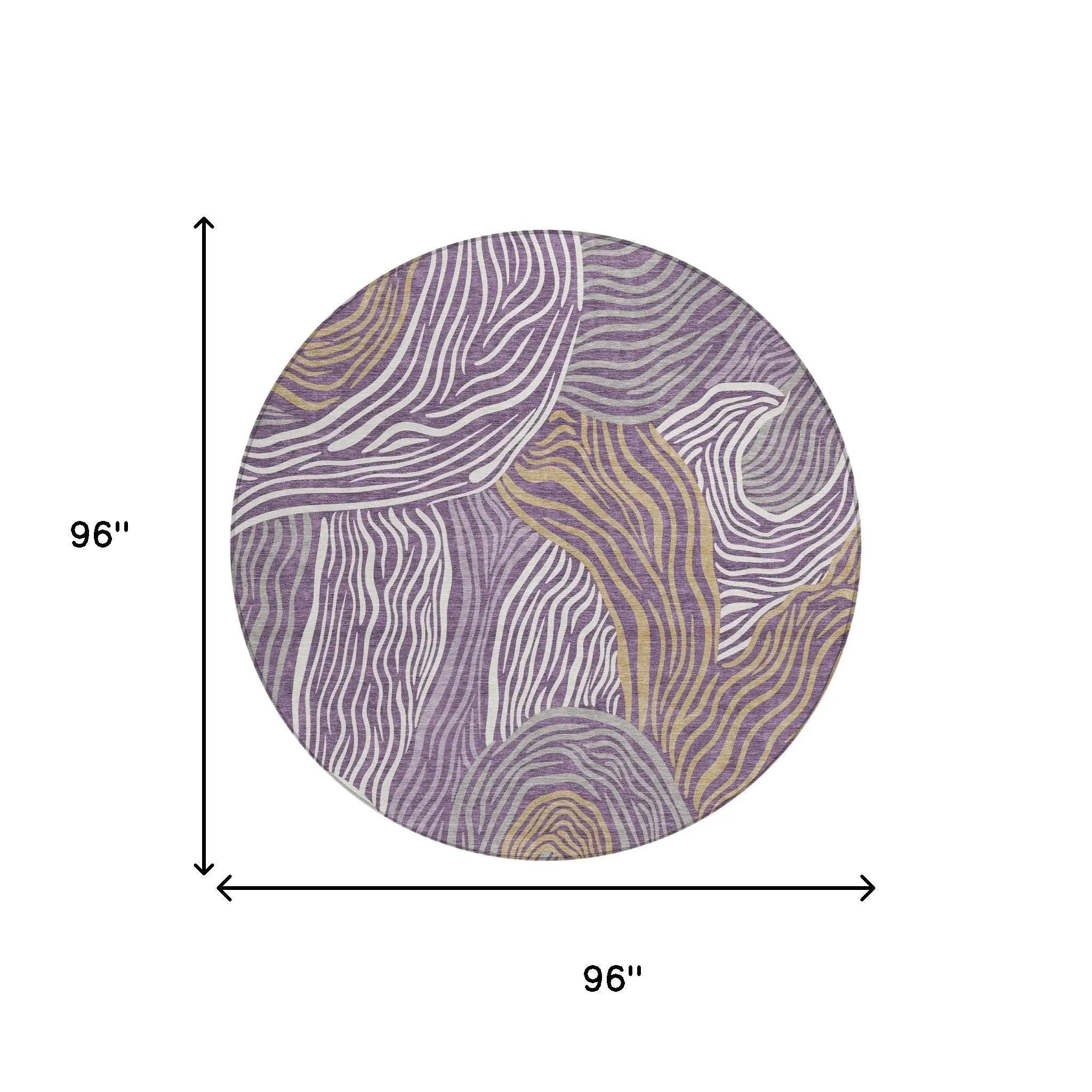 8' Purple And Ivory Round Ikat Washable Indoor Outdoor Area Rug Homeroots Outdoor
