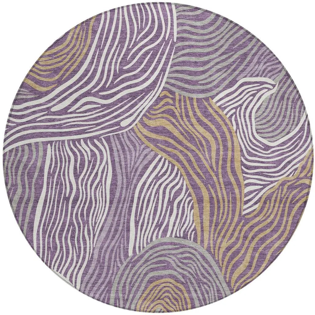 8' Purple And Ivory Round Ikat Washable Indoor Outdoor Area Rug Homeroots Outdoor