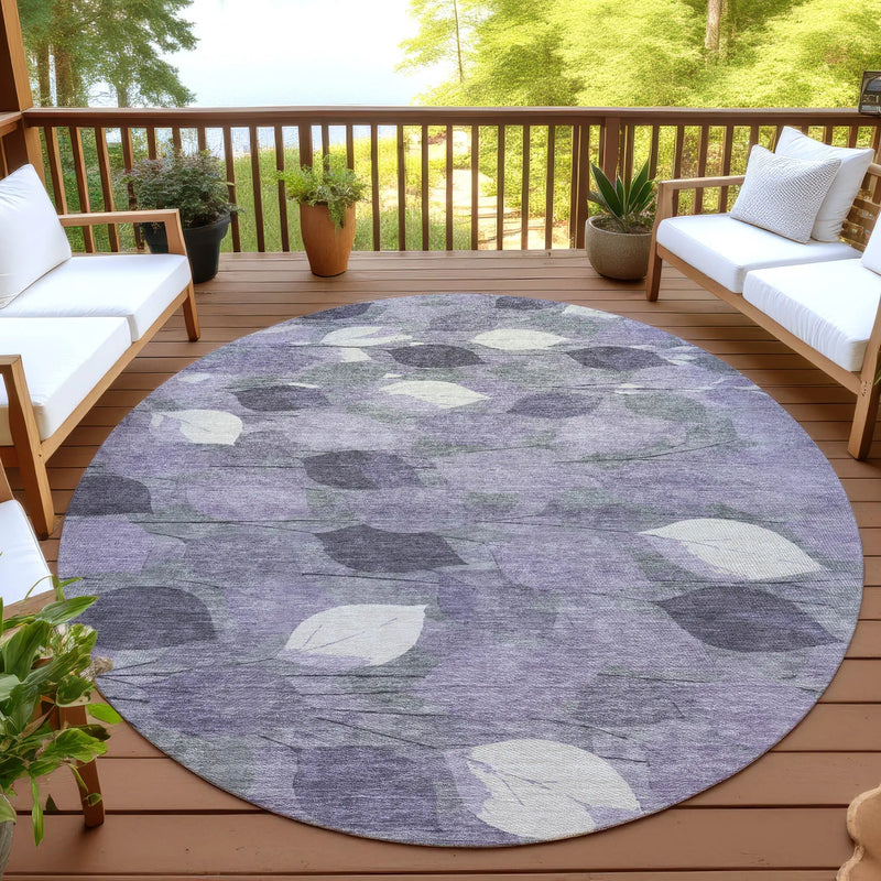 8' Purple And Lavender Round Floral Washable Indoor Outdoor Area Rug Homeroots Outdoor