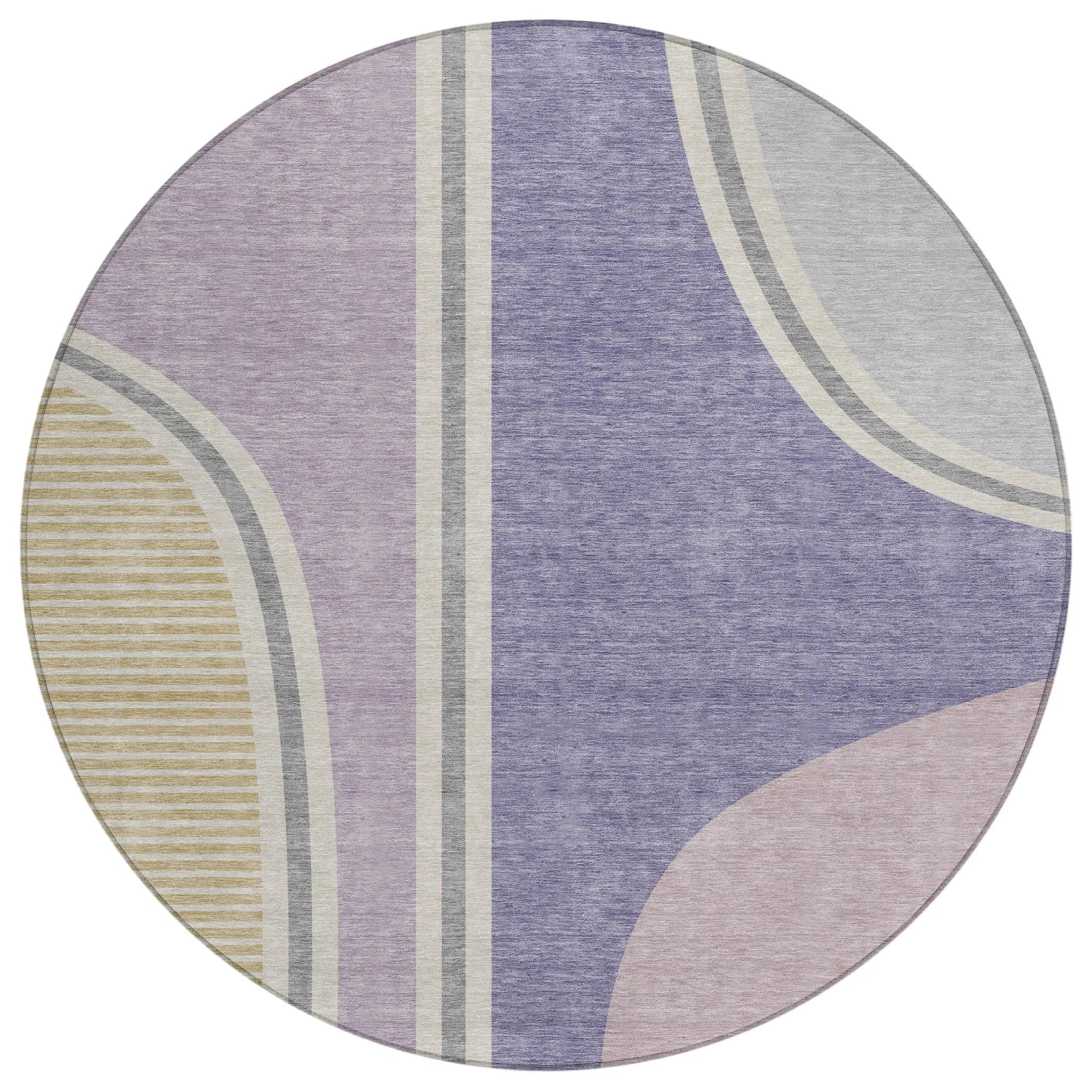 8' Purple And Lavender Round Geometric Washable Indoor Outdoor Area Rug Homeroots Outdoor