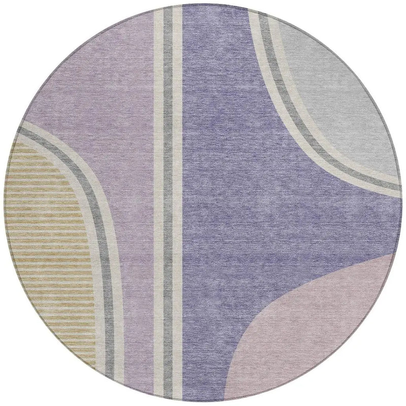 8' Purple And Lavender Round Geometric Washable Indoor Outdoor Area Rug Homeroots Outdoor