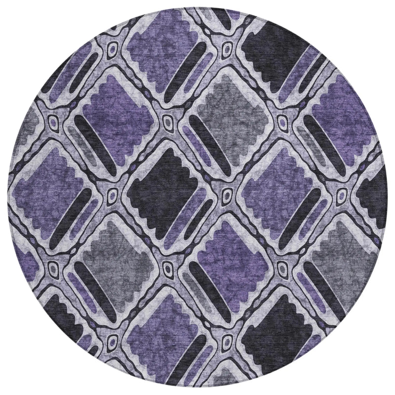 8' Purple And Lavender Round Geometric Washable Indoor Outdoor Area Rug Homeroots Outdoor