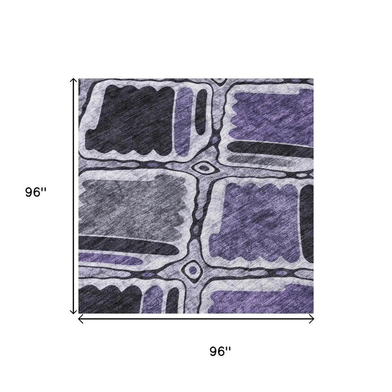 8' Purple And Lavender Round Geometric Washable Indoor Outdoor Area Rug Homeroots Outdoor