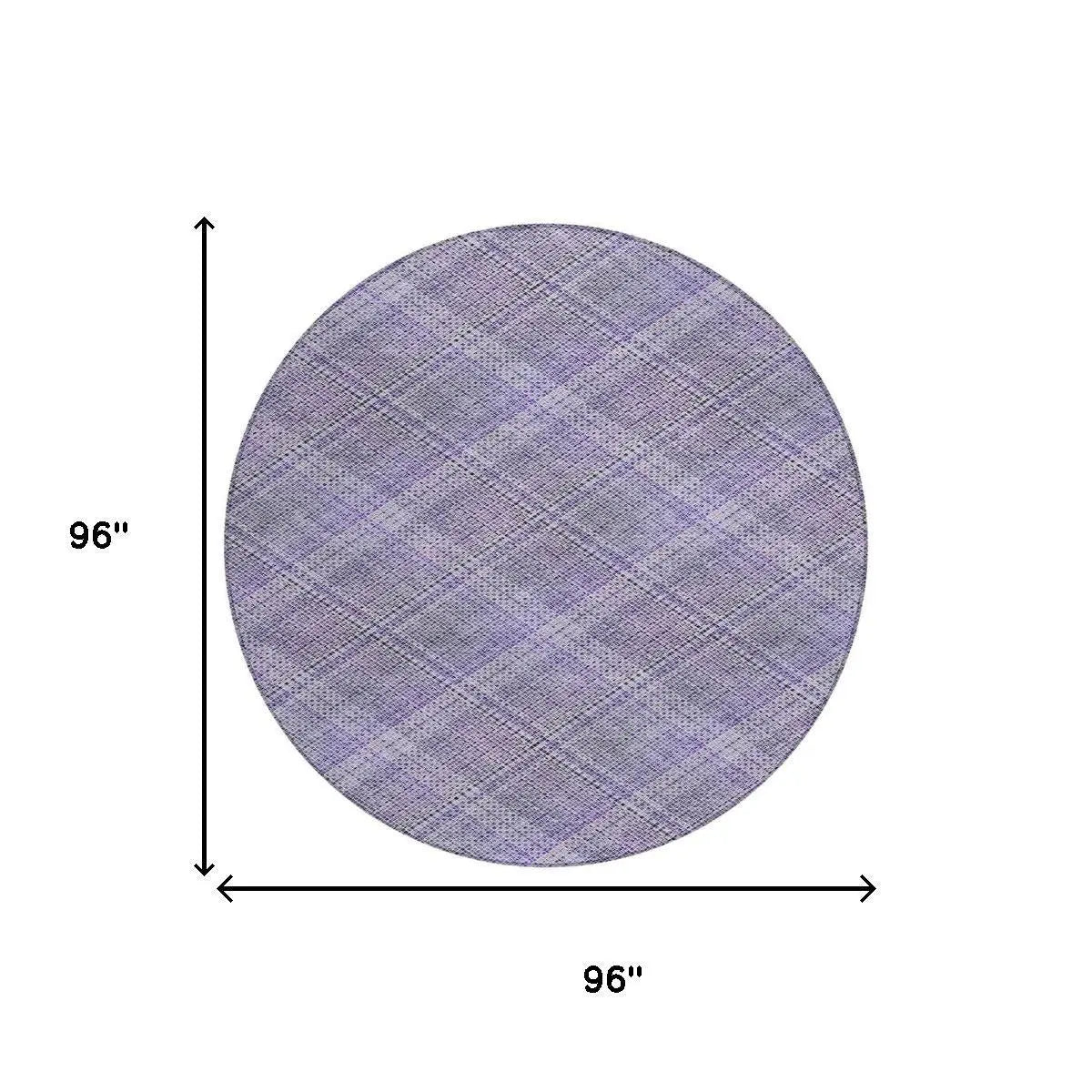 Round 96" purple plaid area rug, featuring a soft texture and contemporary design, perfect for modern interiors.