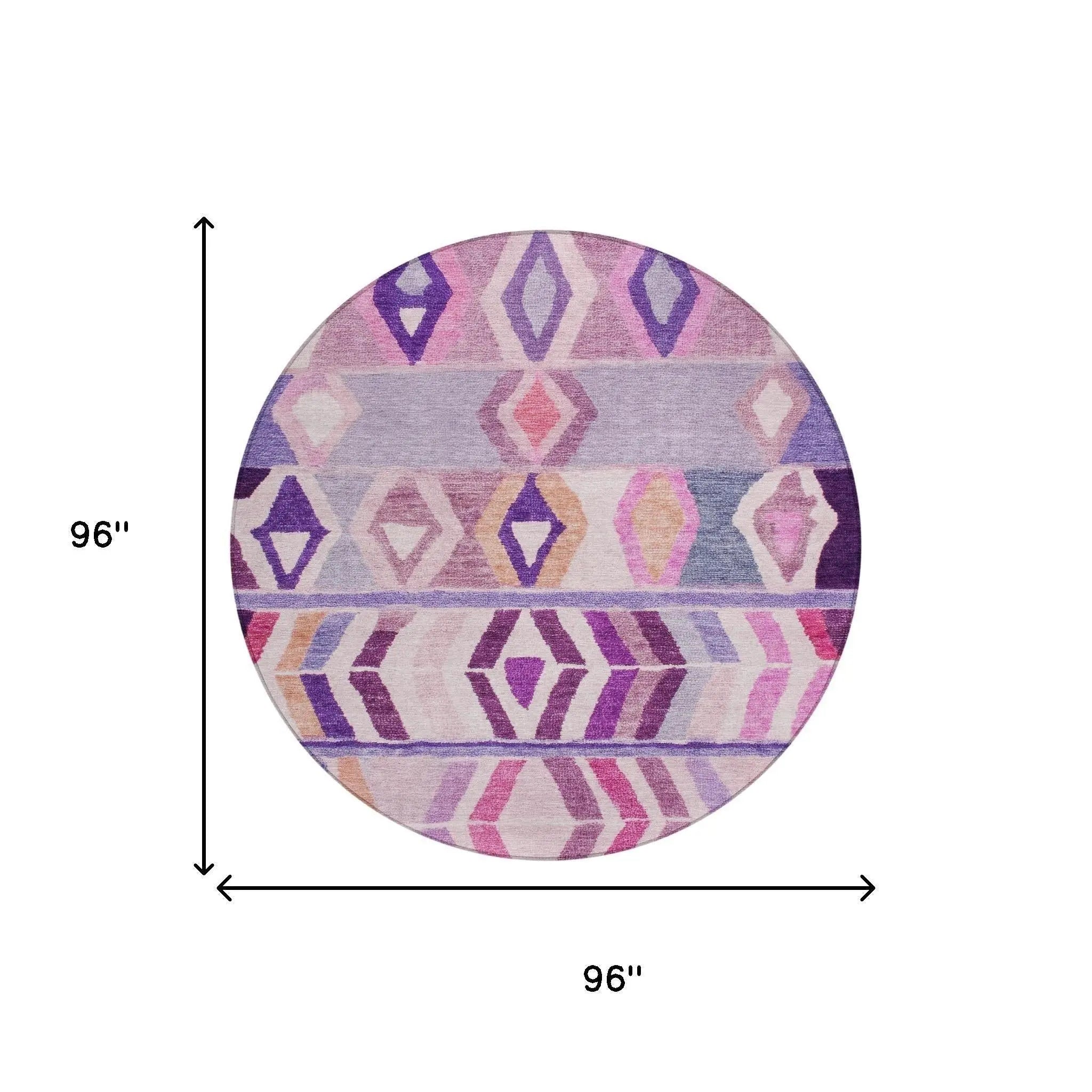 8' Purple And Lavender Round Tribal Washable Indoor Outdoor Area Rug Homeroots Outdoor